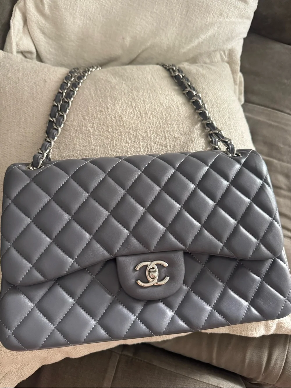 CHANEL Quilted Classic Flap Shoulder Bag in Gray